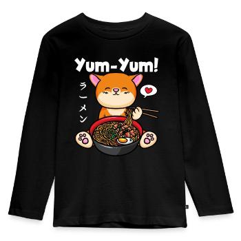 Yum Yum Japan Anime Ramen Noodle Cat - Kids' Premium Longsleeve Shirt - black - Front - AI Model Kid Male (0cm)
