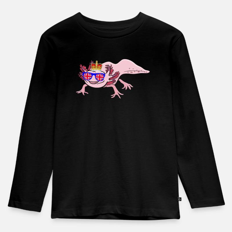 Axolotl Queen Elizabeth II Britische Krone - Kinder Premium Bio Langarmshirt - Schwarz