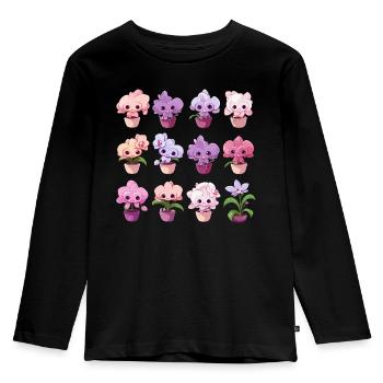 Orchideen kawaii - Kinder Premium Bio Langarmshirt - Schwarz - Vorne - AI Model Kid Male (0cm)
