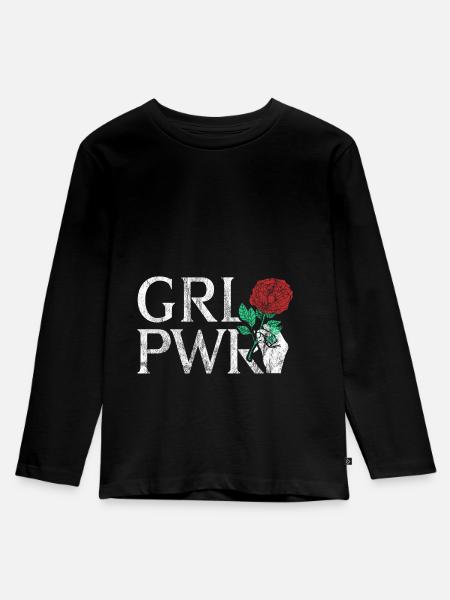 GRL PWR Girl Power Gift esposa novia compañera - Camiseta ecológica prémium de manga larga para niños - negro