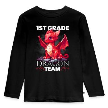 Einschulung Drache Team Erste Klasse - Kinder Premium Bio Langarmshirt - Schwarz - Vorne - AI Model Kid Male (0cm)