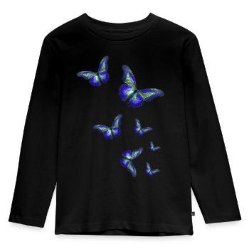 schmetterlinge,pailletten,schmetterling,blau - Kinder Premium Bio Langarmshirt - Schwarz - Vorne - AI Model Kid Male (0cm)