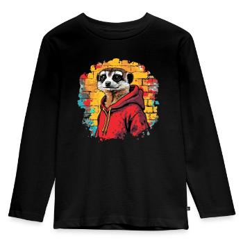 Cooles Erdmännchen - Kinder Premium Bio Langarmshirt - Schwarz - Vorne - AI Model Kid Male (0cm)