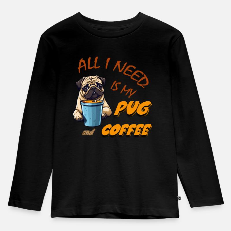 Carlino e caffè - Maglia a maniche lunghe ecologica premium per bambini - nero