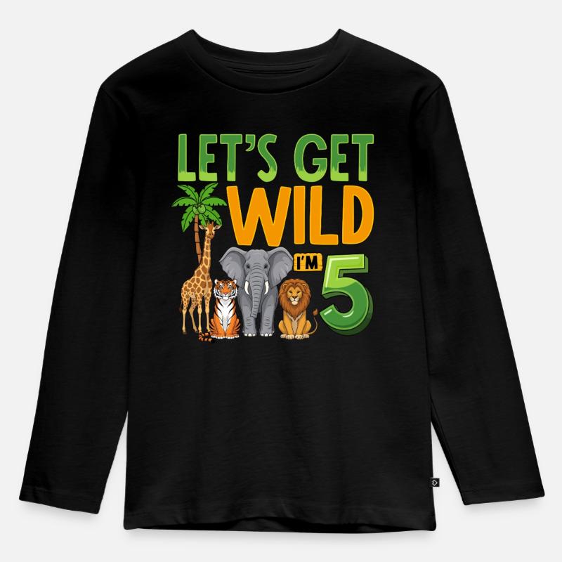 Let's Get Wild I'm 5 - Kinder Premium Bio Langarmshirt - Schwarz