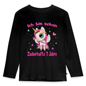 Mädchen Einhorn 3. Geburtstag Ich bin 3 Jahre - Kinder Premium Bio Langarmshirt - Schwarz - Vorne - AI Model Kid Male (0cm)