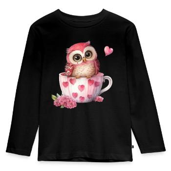 Eule Eulen - Kinder Premium Bio Langarmshirt - Schwarz - Vorne - AI Model Kid Male (0cm)