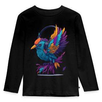 music birdie - Kids' Premium Longsleeve Shirt - black - Front - AI Model Kid Male (0cm)