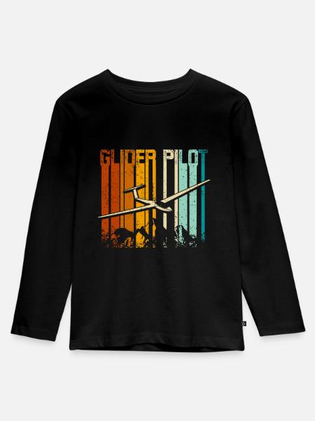 Vintage Retro Glider Pilot - Kinder Premium Bio Langarmshirt - Schwarz