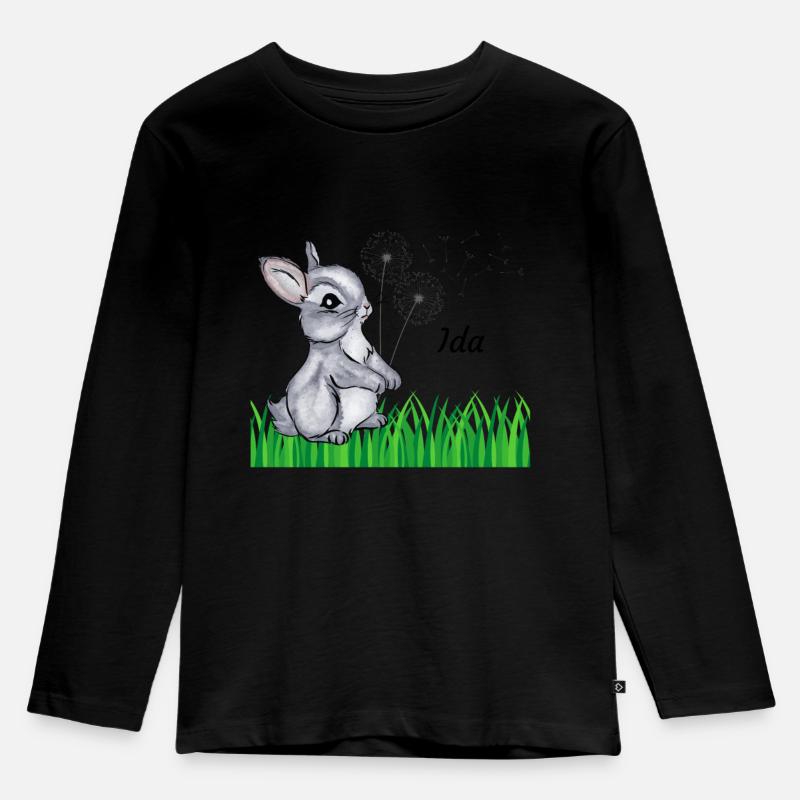 Hase Name Geschenk Ida - Kinder Premium Bio Langarmshirt - Schwarz