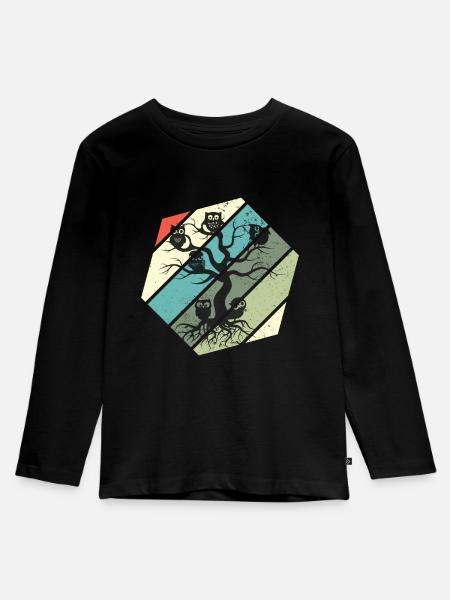 Eule Stammbaum Nachtaktiv Eulen - Kinder Premium Bio Langarmshirt - Schwarz