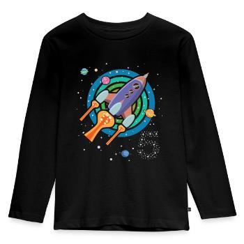 Rakete 5 Jahre Geburtstag Weltraum Raumschiff - Kinder Premium Bio Langarmshirt - Schwarz - Vorne - AI Model Kid Male (0cm)