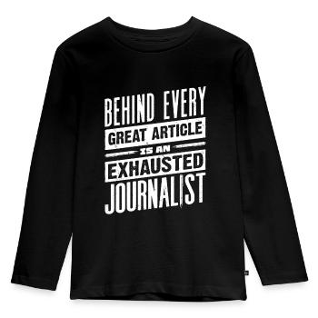 Journalist Journalism Exhausted Journalist - Kids' Premium Longsleeve Shirt - black - Front - AI Model Kid Male (0cm)