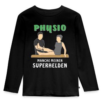 PHYSIO MANCHE MEINEN SUPERHELDEN - Kinder Premium Bio Langarmshirt - Schwarz - Vorne - AI Model Kid Male (0cm)