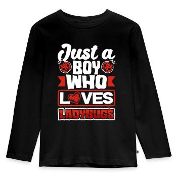 Ladybug Entomology Ladybirds Just a Boy Who Loves - Kinder Premium Bio Langarmshirt - Schwarz - Vorne - AI Model Kid Male (0cm)