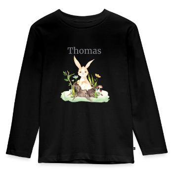 Forest Animal Deer Hare Hedgehog Flowers Name Thomas - Kids' Premium Longsleeve Shirt - black - Front - AI Model Kid Male (0cm)