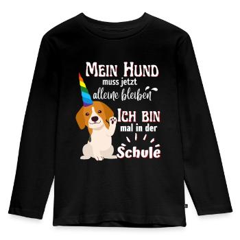 Einhorn Hund SchuleGeschenkidee - Kinder Premium Bio Langarmshirt - Schwarz - Vorne - AI Model Kid Male (0cm)