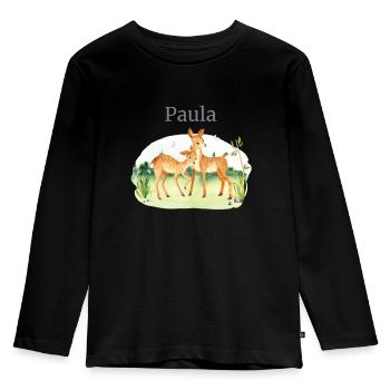 Fleurs de cerf d’animaux forestiers Nom Paula - T-shirt manches longues Premium Enfant - noir - Devant - AI Model Kid Male (0cm)