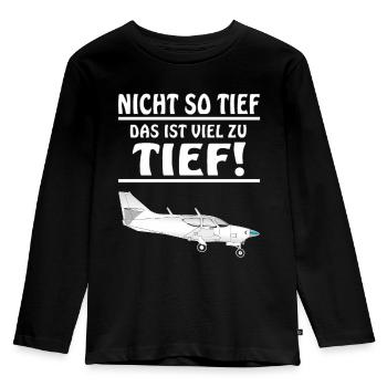 MOTORFLIEGER NICHT SO TIEF - Kinder Premium Bio Langarmshirt - Schwarz - Vorne - AI Model Kid Male (0cm)