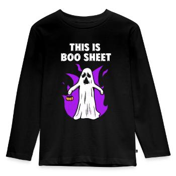 C’EST BOO SHEET Ghost * Joyeux Halloween * - T-shirt manches longues Premium Enfant - noir - Devant - AI Model Kid Male (0cm)