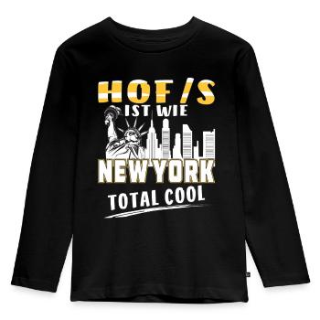 HOF IST WIE NEW YORK - Kinder Premium Bio Langarmshirt - Schwarz - Vorne - AI Model Kid Male (0cm)