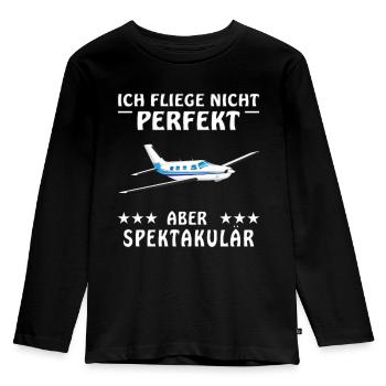 FLUGZEUG ICH FLIEGEE NICHT PERFEKT ABER SPEKTA - Kinder Premium Bio Langarmshirt - Schwarz - Vorne - AI Model Kid Male (0cm)