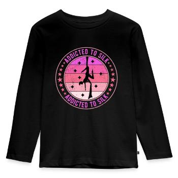 Vertikaltuchakrobatik Aerial Silk Addicted To Silk - Kinder Premium Bio Langarmshirt - Schwarz - Vorne - AI Model Kid Male (0cm)