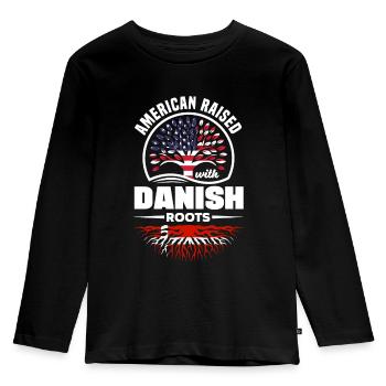 American Raised With danish Roots Denmark Danish - Kids' Premium Longsleeve Shirt - black - Front - AI Model Kid Male (0cm)