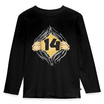 14 PUT ON SHIRT - Kids' Premium Longsleeve Shirt - black - Front - AI Model Kid Male (0cm)