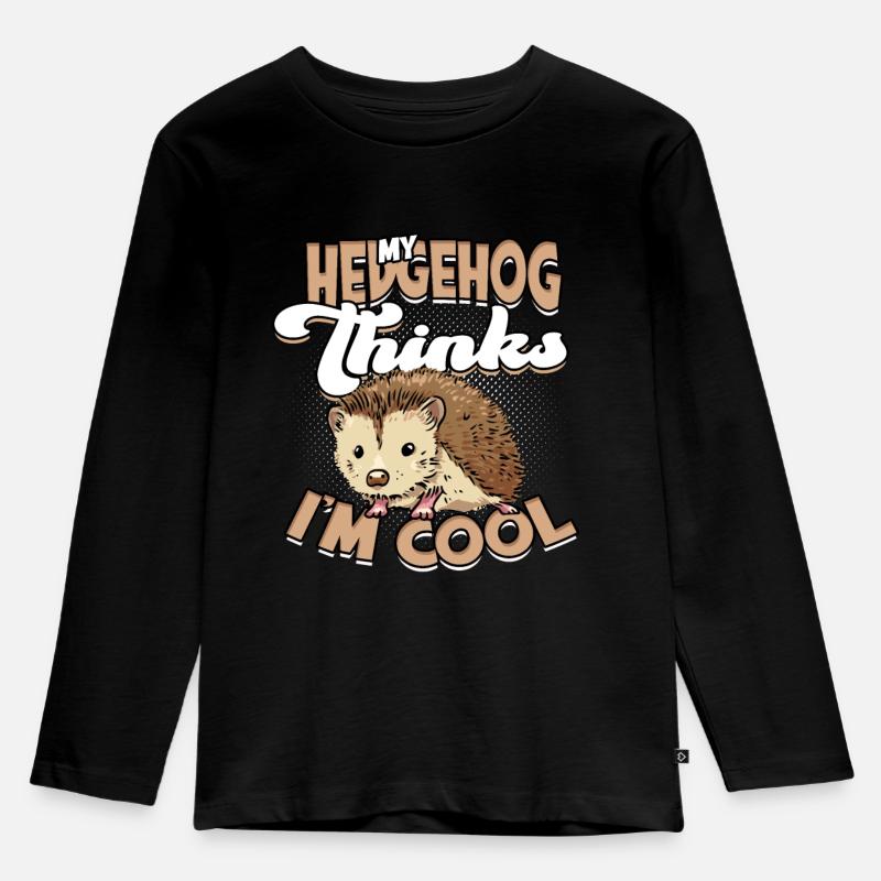 Mein Igel glaubt, ich bin coole Haustiertier süß - Kinder Premium Bio Langarmshirt - Schwarz