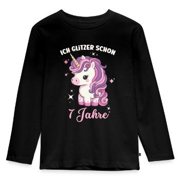 7. Geburtstag, 7 Jahre, Siebenjährige, Einhorn - Kinder Premium Bio Langarmshirt - Schwarz - Vorne - AI Model Kid Male (0cm)