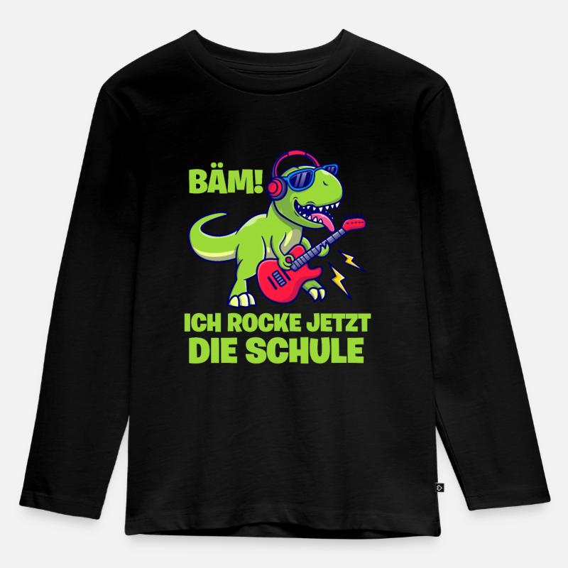 Kind Einschulung 2023 Dino T-Rex Ich bin 1. Klasse - Kinder Premium Bio Langarmshirt - Schwarz