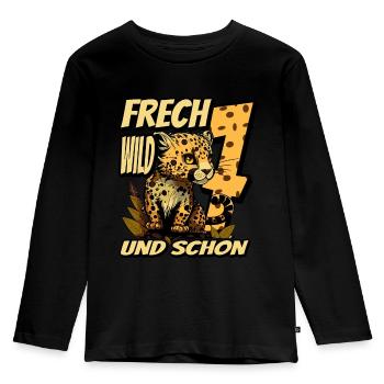 7. Kindergeburtstags Party Leopard Wild und Frech - Kinder Premium Bio Langarmshirt - Schwarz - Vorne - AI Model Kid Male (0cm)