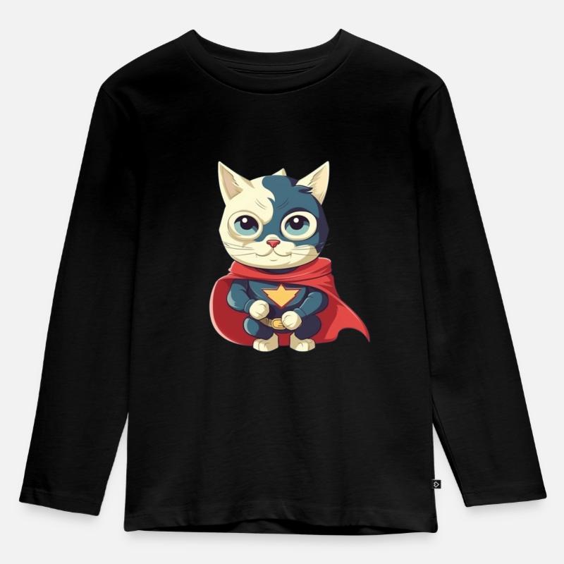 niedliche Heldenkatze - Kinder Premium Bio Langarmshirt - Schwarz