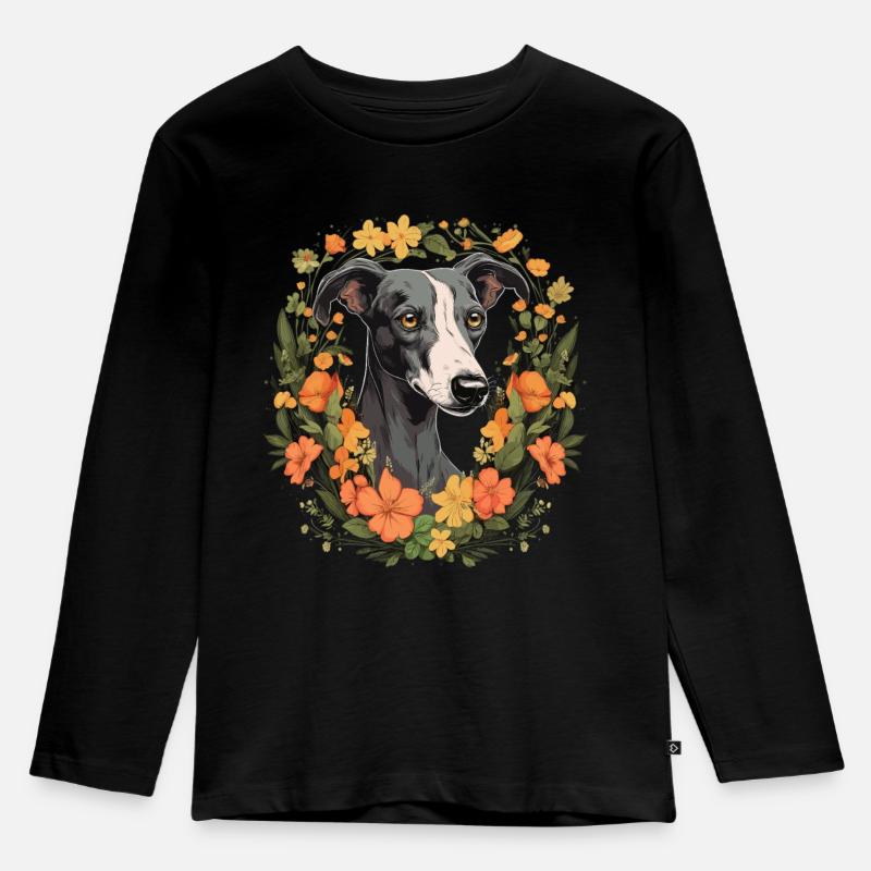 Whippet Hund Geschenk - Kinder Premium Bio Langarmshirt - Schwarz