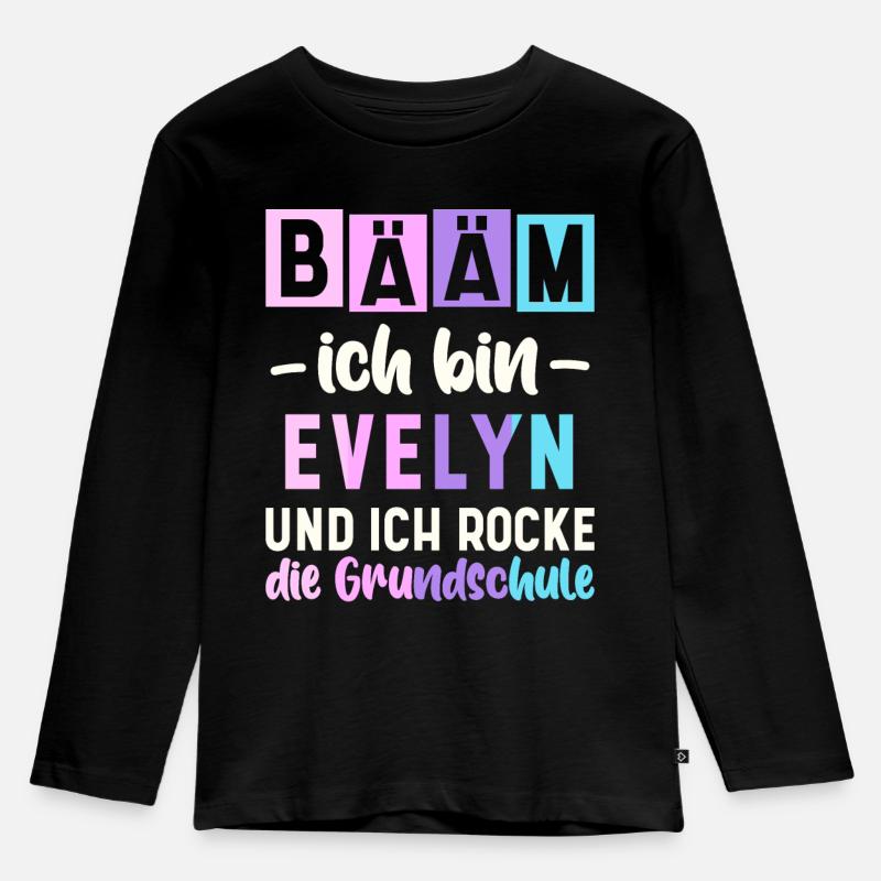 Name Evelyn Geschenk Grundschule - Kinder Premium Bio Langarmshirt - Schwarz