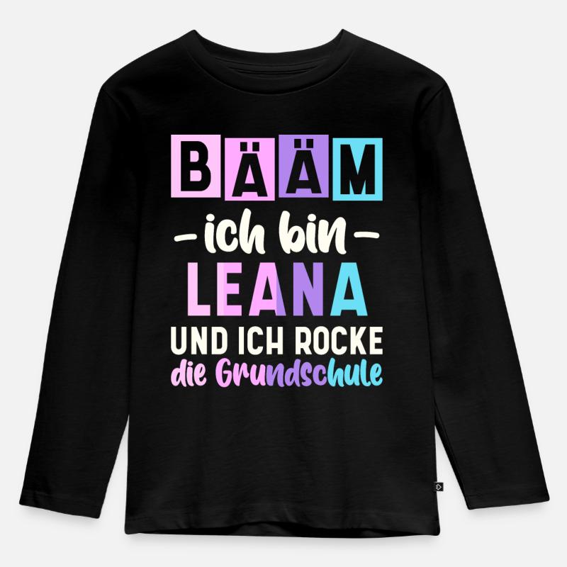 Name Leana Geschenk Grundschule - Kinder Premium Bio Langarmshirt - Schwarz