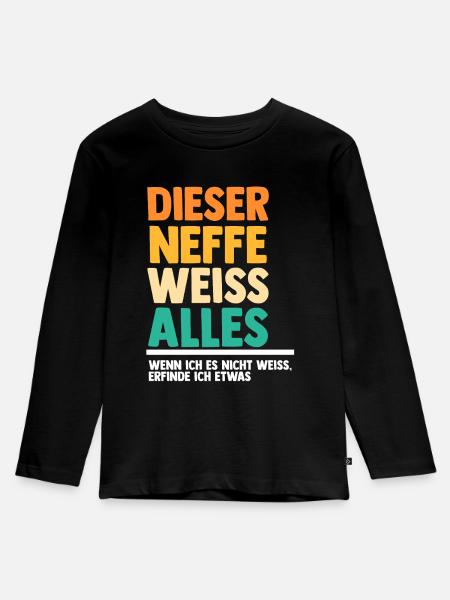 Neffe - Kinder Premium Bio Langarmshirt - Schwarz