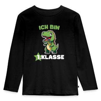 Einschulung Junge Dino Erstklässler Schulkind - Kinder Premium Bio Langarmshirt - Schwarz - Vorne - AI Model Kid Male (0cm)