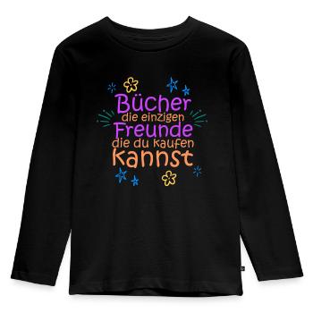 Bücher sind meine Freunde - Kinder Premium Bio Langarmshirt - Schwarz - Vorne - AI Model Kid Male (0cm)