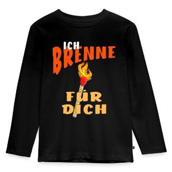 STREICHHOLZ ICH BRENNE FÜR DICH - Kinder Premium Bio Langarmshirt - Schwarz - Vorne - AI Model Kid Male (0cm)
