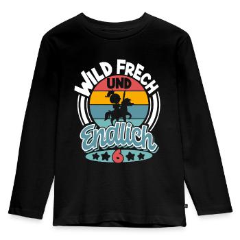 Kindergeburtstag T-Shirt Endlich Wild frech Feier - Kinder Premium Bio Langarmshirt - Schwarz - Vorne - AI Model Kid Male (0cm)