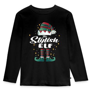 stylish Elf funny Family Christmas Weihnachten - Kinder Premium Bio Langarmshirt - Schwarz - Vorne - AI Model Kid Male (0cm)
