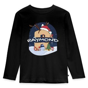 Awesome Raymond Name mit Weihnachtsmütze im Weihnachtsthema - Kinder Premium Bio Langarmshirt - Schwarz - Vorne - AI Model Kid Male (0cm)