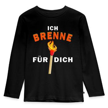 STREICHHOLZ ICH BRENNE FÜR DICH - Kinder Premium Bio Langarmshirt - Schwarz - Vorne - AI Model Kid Male (0cm)