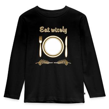 COUVERTS D’ASSIETTE Mangez intelligemment - T-shirt manches longues Premium Enfant - noir - Devant - AI Model Kid Male (0cm)
