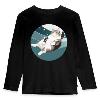 KATZE FETT - Kinder Premium Bio Langarmshirt - Schwarz - Vorne - AI Model Kid Male (0cm)