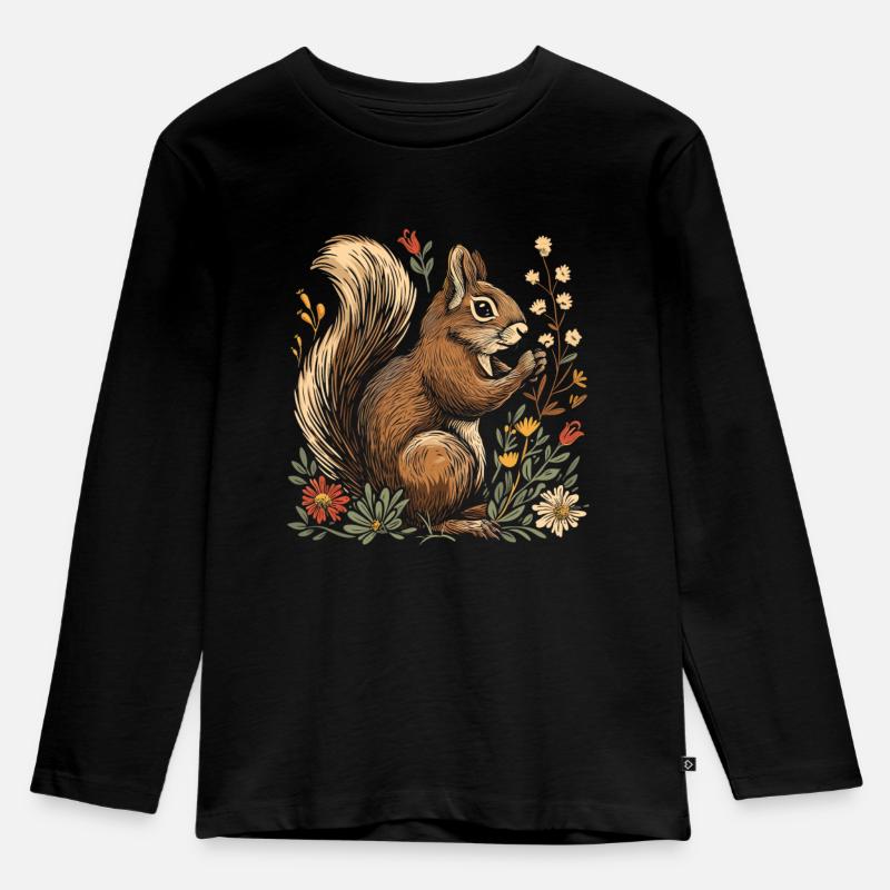 Eichhörnchen Cottagecore - Kinder Premium Bio Langarmshirt - Schwarz