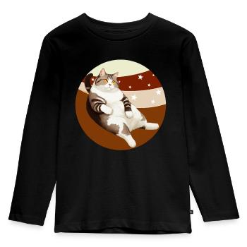 KATZE FETT - Kinder Premium Bio Langarmshirt - Schwarz - Vorne - AI Model Kid Male (0cm)
