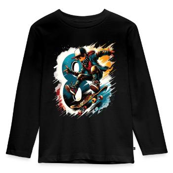 Skateboard Skater Design pour les garçons de 8 ans - T-shirt manches longues Premium Enfant - noir - Devant - AI Model Kid Male (0cm)